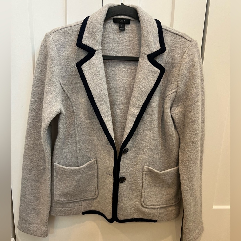 J. Crew Gray Wool Blazer with Navy Piping